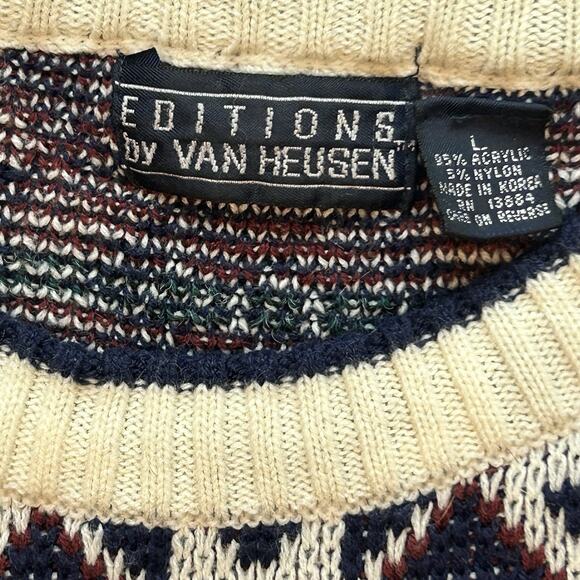 Vintage Van Heusen Knit Pattern Geometric Sweater Size L - Picture 4 of 11